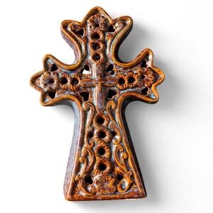 Ornate Brown Ceramic Cross